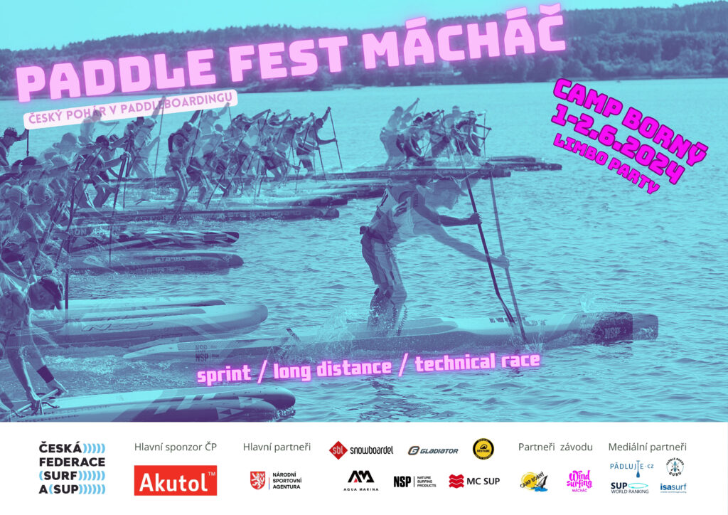plakát na paddleboardové závody Paddle Fest Mácháč. sportovní a závodní paddleboarding v české republice